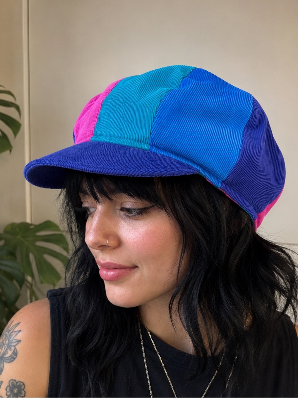 Reversible Colorblock Corduroy Cap - Pink, Teal, Blue